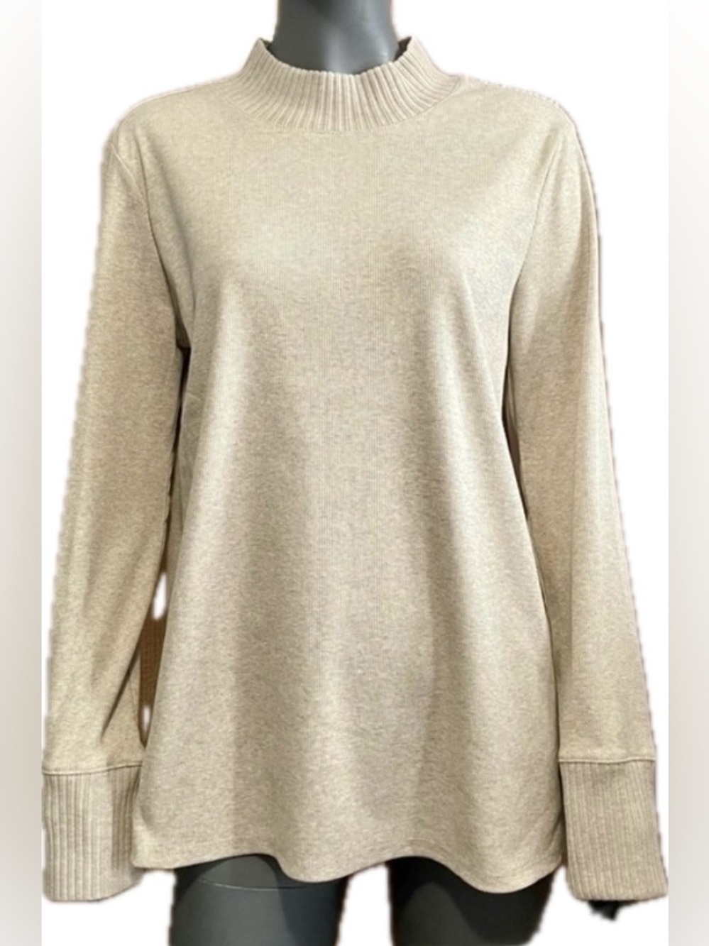 NWT ELLA Rafaella Small Women's Rivet Detail Mock Neck Long Sleeve Top Cream
